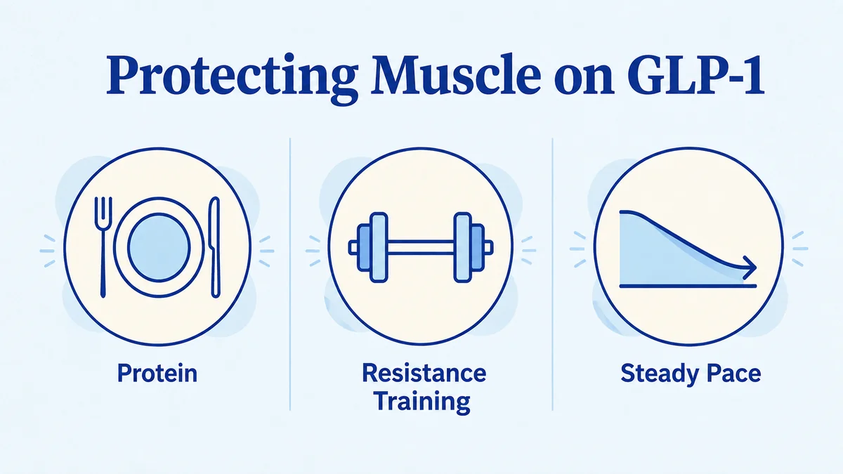 Three pillars of protecting muscle on a GLP-1 medication: protein, resistance training, and a steady pace